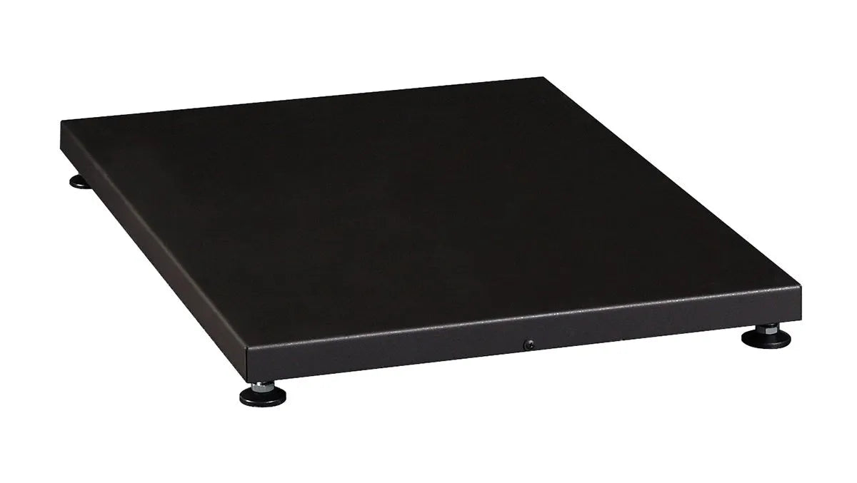 Harvia protective bedding: a black steel floor plate on adjustable feet