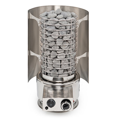 SaunaLife Titan SL1 heat shield fitted behind the heater's stone basket