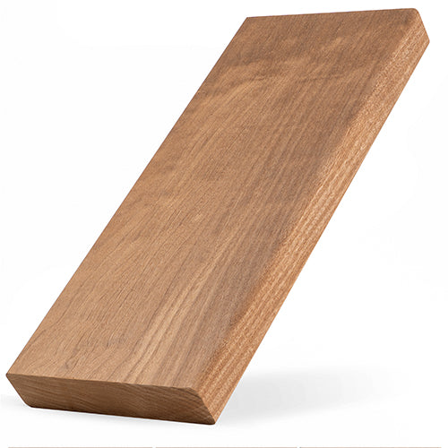Thermo-Aspen 2x6 bench board propped at an angle, showing face grain, rounded edge and end