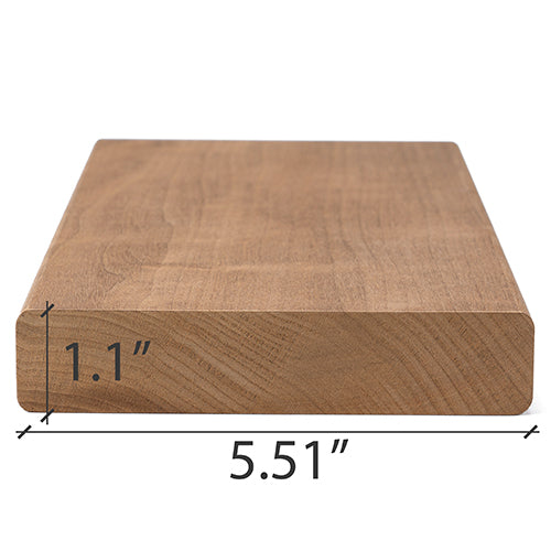 Thermo-Aspen 2x6 bench board, end view with the thickness and width dimensions marked by arrows