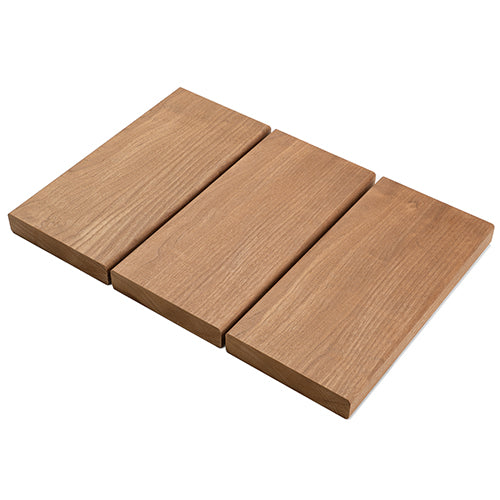 Thermo-Aspen 2x6 bench boards, three planks side by side showing face grain and slight length offsets