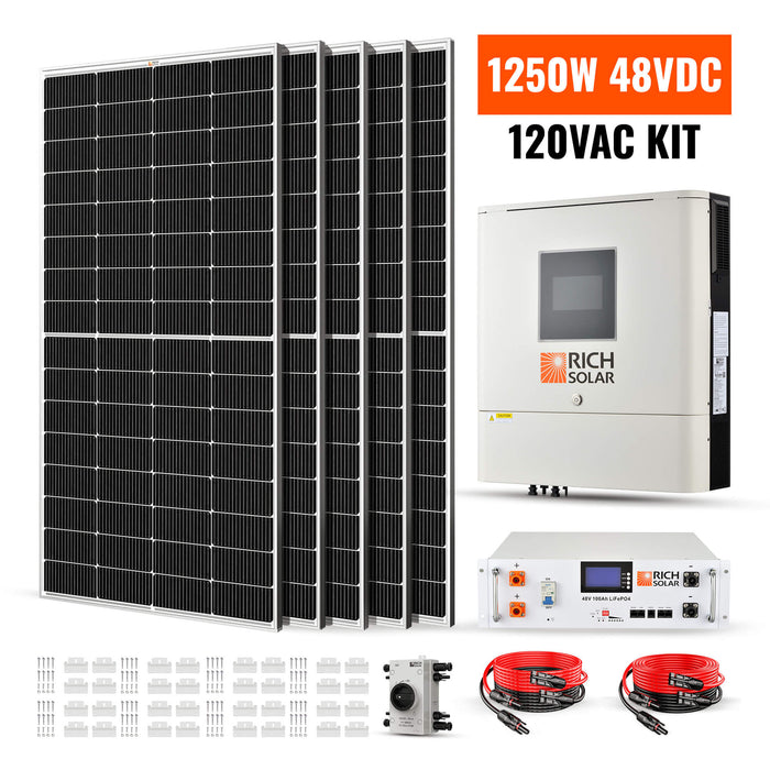 1250W 48VDC - 120VAC Solar Kit - Topture