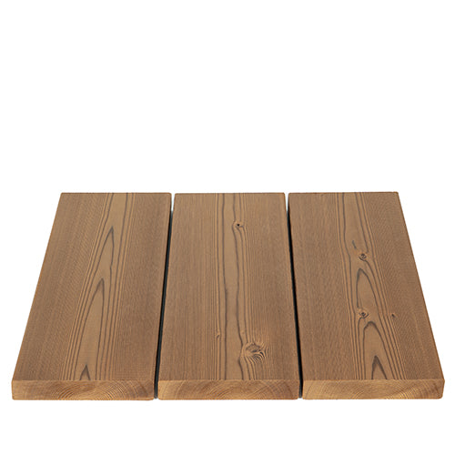 Three Thermo-Spruce 2x6 bench boards side by side, showing face grain and knots