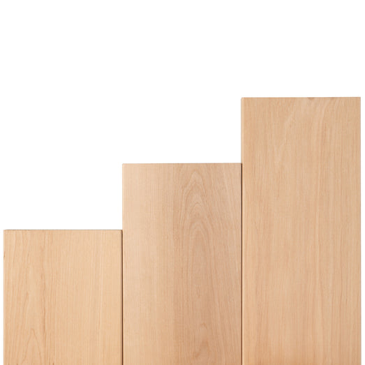 Alder 2x6 bench boards in stepped lengths side by side, showing vertical face grain on each board