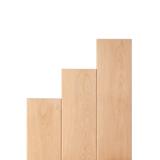 Three Alder 2x4 bench boards in stepped lengths, standing upright to show the straight face grain