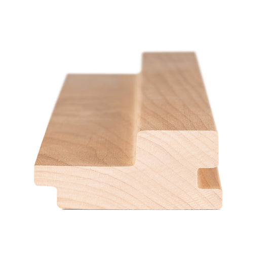 Alder 2x3 tongue-and-groove paneling board end view showing the stepped profile, grain and side groove