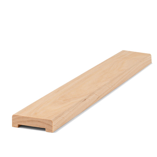 Alder 1x2 Door Trim piece angled view showing face grain, rounded edges and a recessed groove on the end