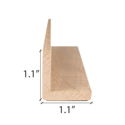 Alder 2x2 Outside Corner Trim piece, end view cross-section with dimensions marked on both sides of the L profile