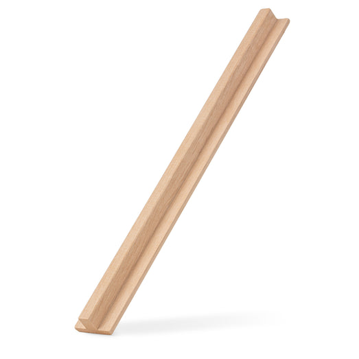 Alder 1x2 T-Molding piece standing at a slant on a white background, showing the T-shaped profile at its base
