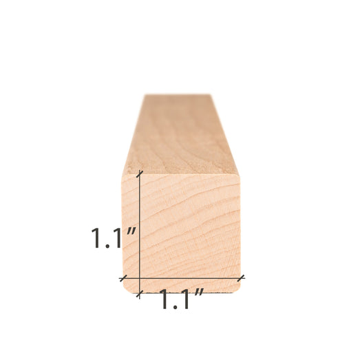 Alder 2x2 Trim piece end view with the width and height dimensions marked on the square cross-section