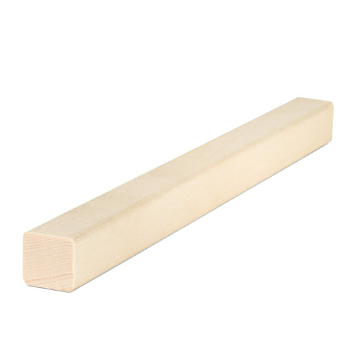 Aspen 1x1 Trim piece, single long square board shown at an angle with the square end grain in the foreground