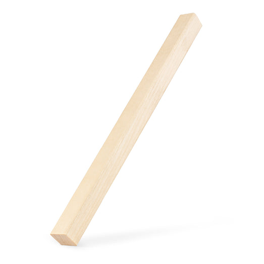Aspen 1x1 Trim piece leaning at an angle on a white background, showing smooth face grain along its length