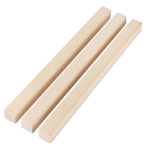 Aspen 1x1 Trim pieces, three boards lying side by side with square ends facing the front
