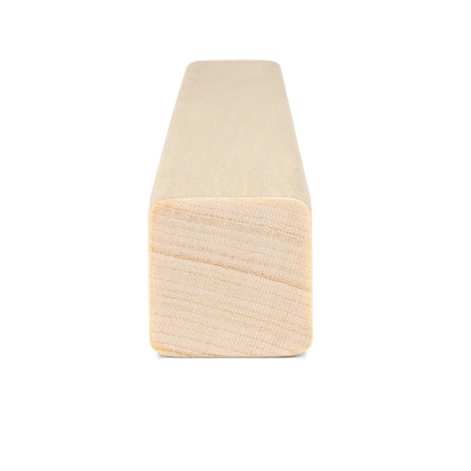Aspen 1x1 Trim piece, close end view showing the square cross-section with end grain and slightly rounded edges