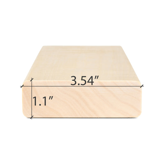 Aspen 2x4 bench board end view with its width and thickness dimensions marked