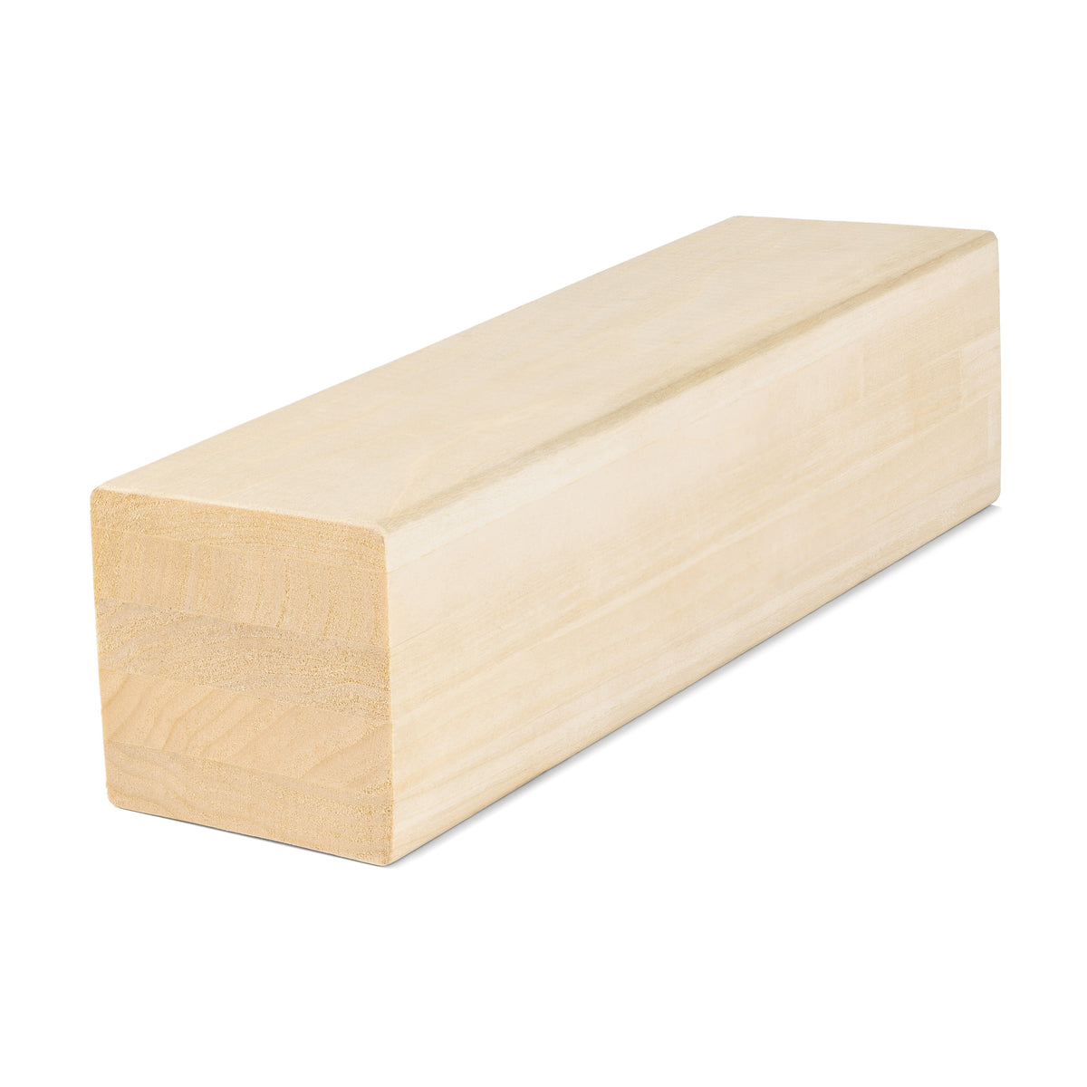 Aspen 3x3 bench board, angled view showing the square end and the smooth long face with its pale grain