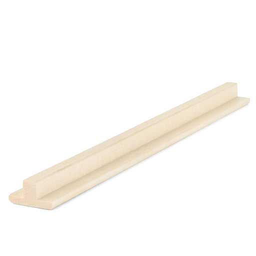 Aspen 1x2 T-Molding piece lying flat in an angled view, showing the raised center rib on a wider flat base