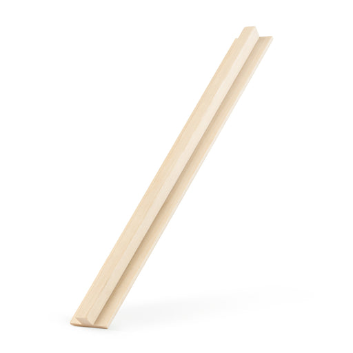 Aspen 1x2 T-Molding piece propped upright at a slant against a white background, showing the rib along its length