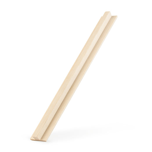 Aspen 1x2 T-Molding piece propped upright at a slant against a white background, showing the rib along its length