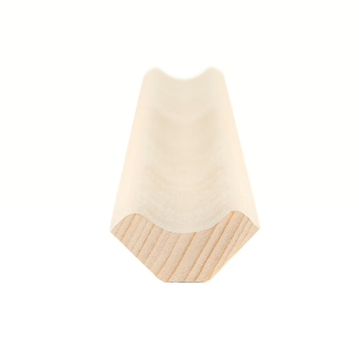 Aspen 1x2 Inside Corner Trim piece, end view showing the angled cross-section profile and curved channel