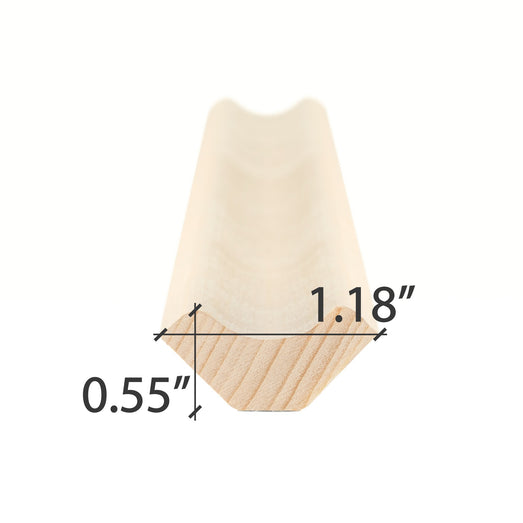 Aspen 1x2 Inside Corner Trim piece, end view with cross-section dimensions marked by labeled arrows