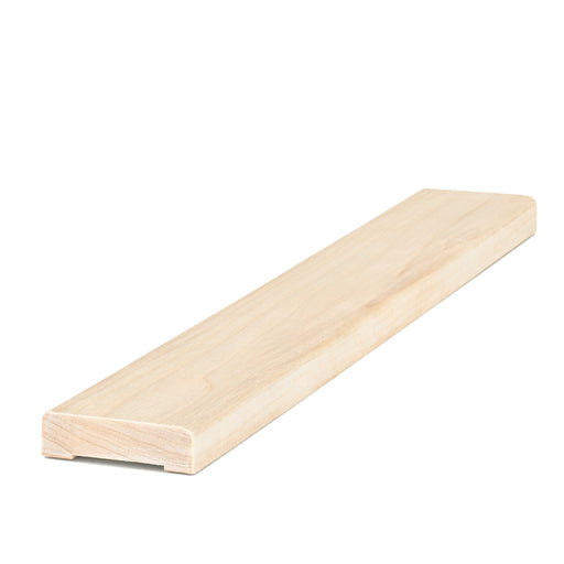Aspen 1x2 Door Trim piece in an angled view showing the light face grain, rounded edge and grooved underside