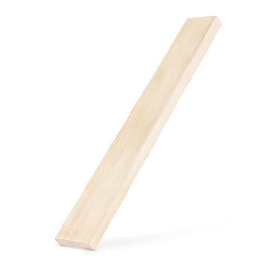 Aspen 1x2 Door Trim piece leaning upright at an angle against a white background, showing the pale smooth face