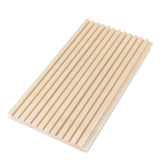 Aspen tongue-and-groove paneling panel of many boards joined, face with parallel grooves running lengthwise
