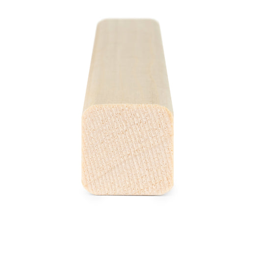 Aspen 2x2 Trim piece end view, showing the cross-section grain and softly rounded corners