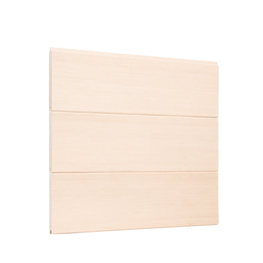Hemlock 1/2x4 tongue-and-groove paneling boards stacked as a horizontal wall panel, viewed at an angle with V-joint seams