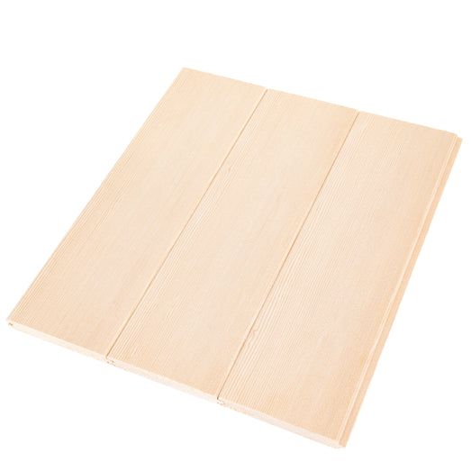 Three Hemlock 1/2x4 tongue-and-groove paneling boards side by side, showing face grain and V-joint seams