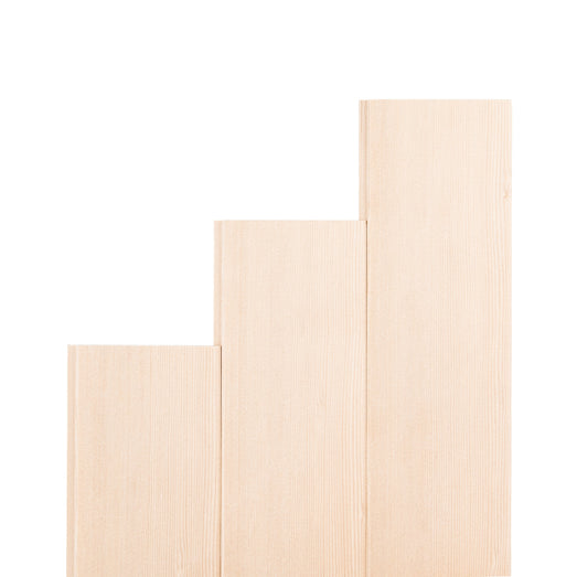 Hemlock 1/2x4 tongue-and-groove paneling boards in stepped lengths, showing fine vertical face grain and straight edges