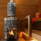 Harvia WL300PC chimney cover fitted to a Cilindro sauna stove