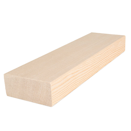 Hemlock 2x4 bench board, angled view showing the pale face grain, long edge and squared end