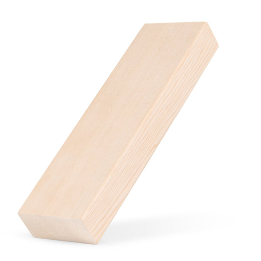 Hemlock 2x4 bench board tilted upright at an angle, showing the face grain and the edge grain