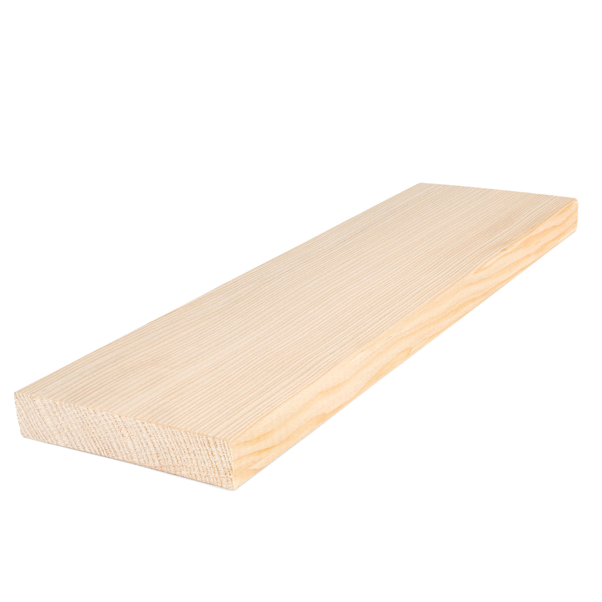 Hemlock 1x4 bench board at an angle, showing pale face grain, long edge and end grain
