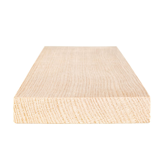 Hemlock 1x4 bench board cross-section close-up of end grain with growth ring pattern and smooth face