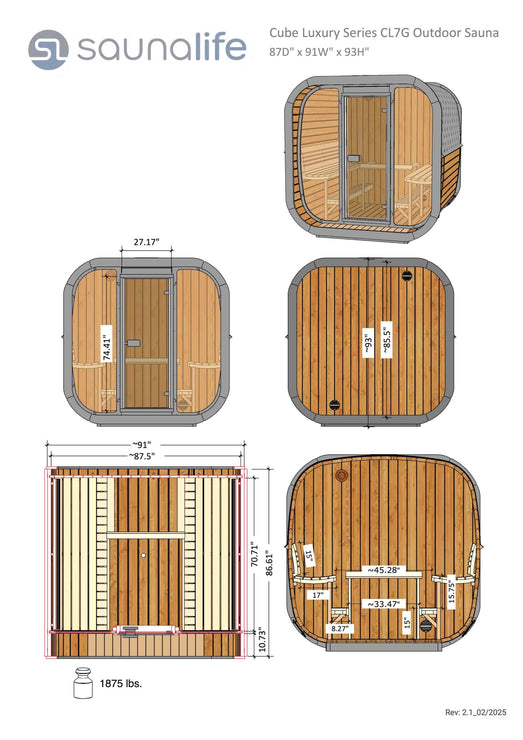 SaunaLife CL7G | 6-Person Outdoor Cube Sauna
