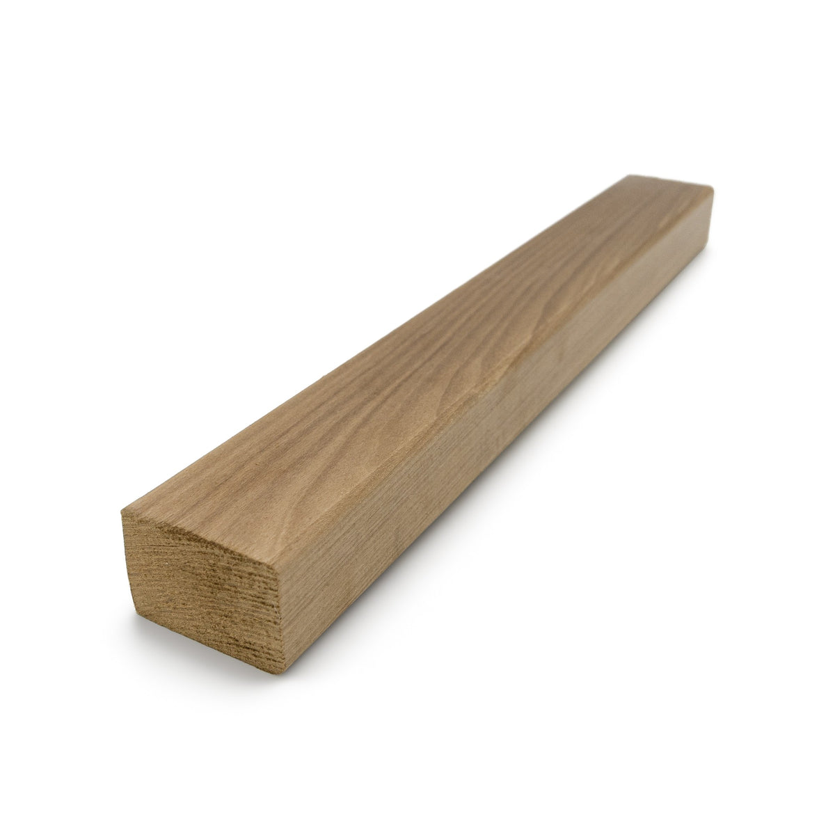 Thermo-Aspen 2x2 Trim piece shown at an angled view, long brown board with visible grain and a square end