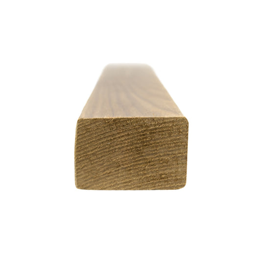 Thermo-Aspen 2x2 Trim piece close end view, showing the end grain and rounded edges of the cross-section