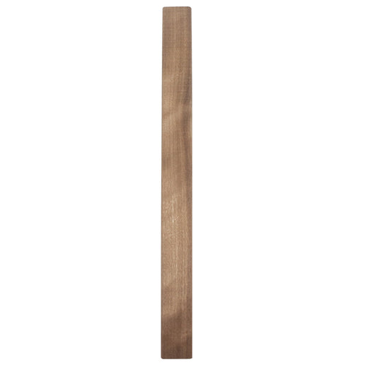 Thermo-Aspen 1x1 Trim piece lying flat, face grain view of a long narrow brown board on white background