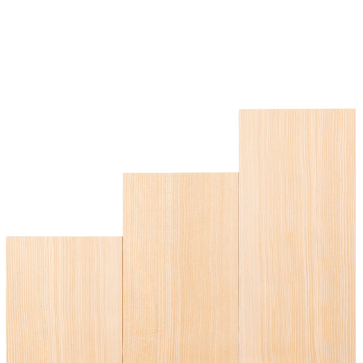 Hemlock 1x6 bench boards in stepped lengths, standing side by side from short to long