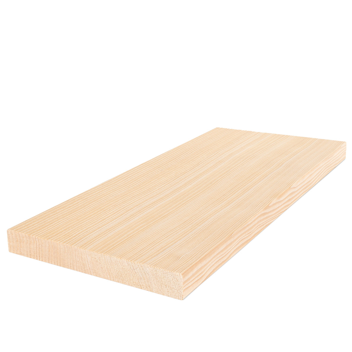 Hemlock 1x6 bench board at an angle, showing light face grain and the squared edge