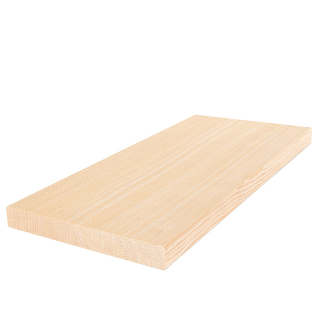 Hemlock 1x6 bench board at an angle, showing light face grain and the squared edge