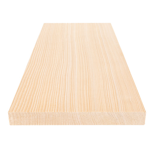 Hemlock 1x6 bench board close-up angled view of the face grain and end grain