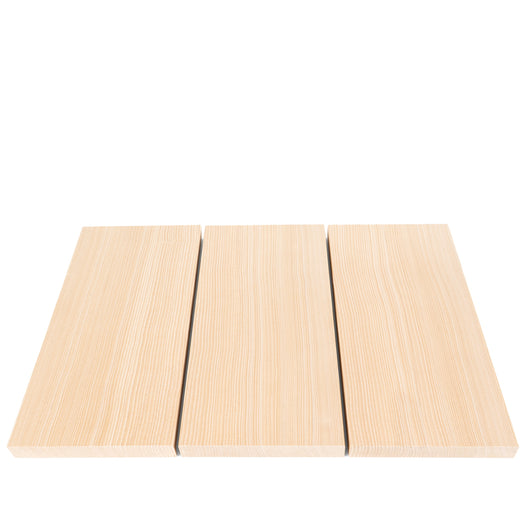 Three Hemlock 1x6 bench boards laid flat in a row with narrow gaps between them