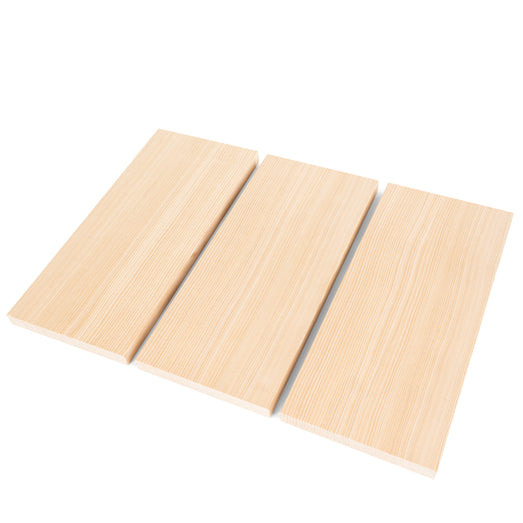 Three Hemlock 1x6 bench boards laid side by side at an angle, showing vertical grain faces