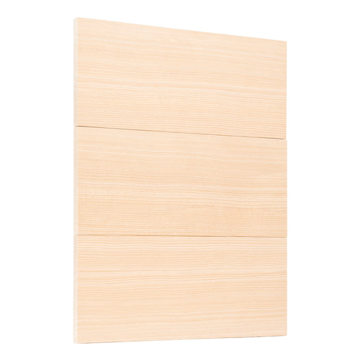 Three Hemlock 1x6 bench boards stacked in a panel, showing horizontal grain across the faces