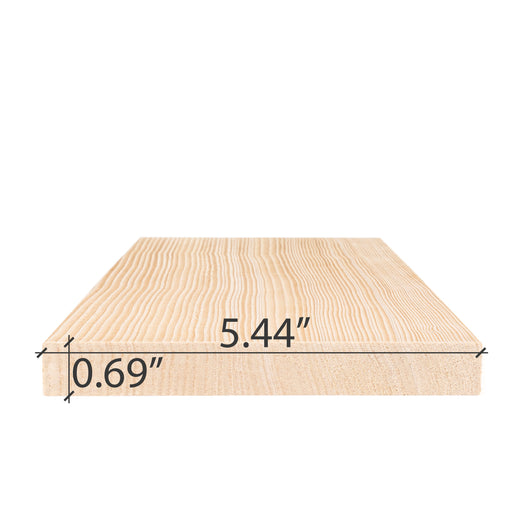 Hemlock 1x6 bench board end view with width and thickness dimensions marked