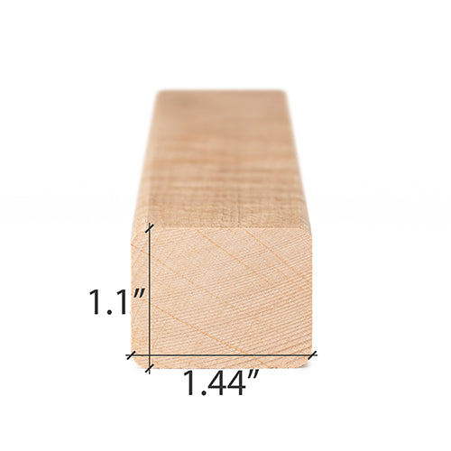 Alder 2x2 Trim piece end view with the width and height dimensions marked beside the cross-section